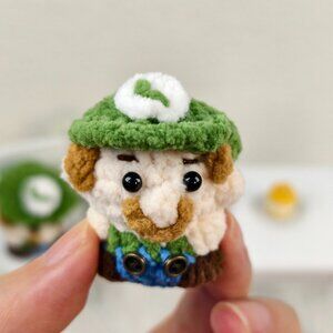 Handmade Amigurumi Crochet Luigi with Buttons Plushie